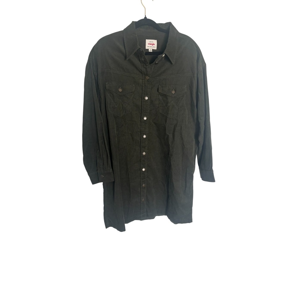 Wrangler Olive Green Corduroy Western Shirt Dress XL NWT 112371744‎ Long Sleeve